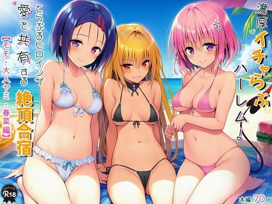 【水着】【】濃厚イチャらぶハーレム！とらぶるヒロインが愛を共有する絶頂合宿【モモ・大人ヤミ・春菜編】｜Velvet House